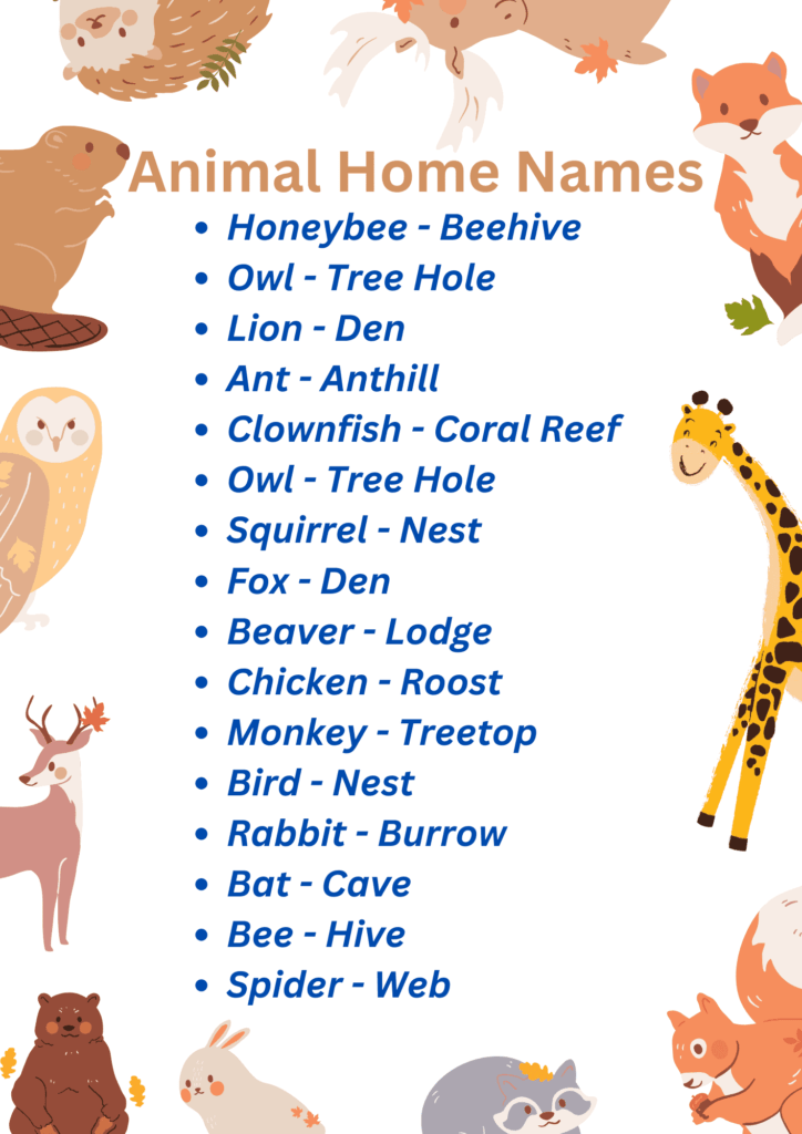 animal home names